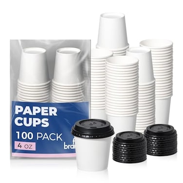 Fit Meal Prep 100 Pack 4 oz Disposable Coffee Cups with Black Lids Mini HotCold To Go Coffee Cups Leak Proof Paper Cups with Lids for Tea Cocoa Espresso