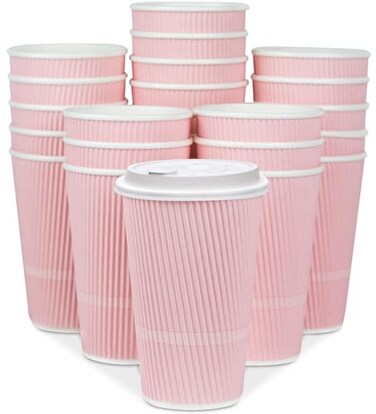 Glowcoast Disposable Coffee Cups With Lids 16 oz To Go Coffee Cup 70 Pack Large Travel Cups Hold Shape With Hot and Cold Drinks No Leaks Insulated Ripple Cups Protect Hands No Sleeves needed