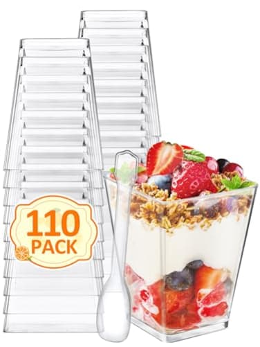 NEEBAKE 110 Sets 5oz Mini Dessert Cups with Spoons Clear Plastic Parfait Cups Small Tumbler for Puddings Mousse Appetizers