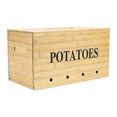 Xbopetda Potato Storage Bamboo Storage Bin for Potato Kitchen Storage Canister with Wooden Lid Aerating Storage Holes Kitchen Pantry Organizer Box Fruit Vegetable Fresh Keeper Needed Assemble