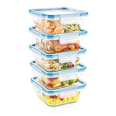 Snapware Glass Total Solutions 5Pack 4 Cup Food Storage Containers Set Airtight Leakproof Plastic Locking BPAFree Lids Freezer Dishwasher Microwave Safe