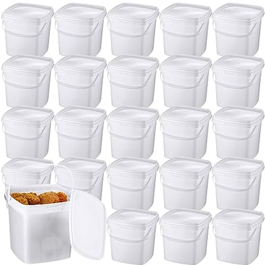 Mifoci 24 Pack 338 Oz 1L Max Fill Square Deli Containers with Lids Airtight Ice Cream Bucket with Handle Reusable Freezer Microwave Safe Plastic Food Storage Containers Pail for Snack Take out