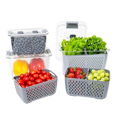 Kitchen Spaces Stackable Fridge Storage Colander Containers for Fresh Produce Variety Pack 3 Sizes to Organize Washed Fruits and Veggies Snap and Seal Lids with Adjustable Vents Hand Wash Only