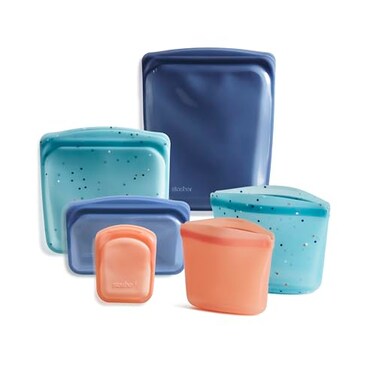 Stasher Silicone Reusable Food Storage Bags 6Pack Starter Kit Reusable Freezer Bags Microwave Dishwasher Oven Safe Sous Vide Lunch Containers Eco Friendly Snack Bag Sea Spray