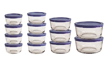 Anchor Hocking 26 Piece Glass Storage Containers with Lids 13 Glass Food Storage Containers 13 Navy Blue SnugFit Lids