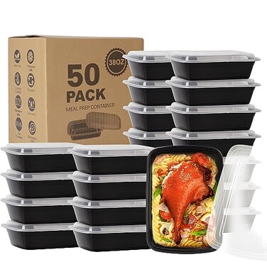 Ezalia 50 Pack Meal Prep Containers 38oz Plastic Food Prep Containers Reusable Leakproof To Go Food Containers with Lids BPAFree MicrowaveDishwasherFreezer Safe
