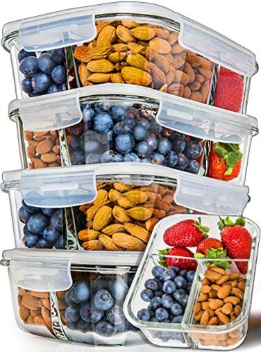 Prep Naturals PrepNaturals 5 Pack 34 Oz Glass Meal Prep Containers Dishwasher Microwave Freezer Oven Safe Glass Storage Containers with Lids MultiCompartment