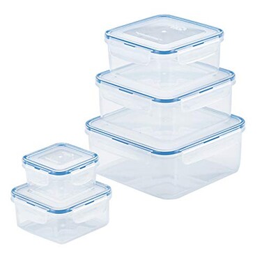 LocknLock LOCK LOCK Easy Essentials Food Storage lidsAirtight containers BPA Free 10 Piece Square Clear