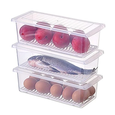 Other STARSLIFE Food Storage Containers Refrigerator Classified Organizer Case with Removable Drain Plate and Lid Plastic Stackable Box Keep Fresh for Fish Meat Vegetables Fruits ect Pack of 3