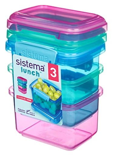 Sistema 3Piece Food Storage Containers with Lids for Lunch Meal Prep and Leftovers Dishwasher Safe 16Cup BlueGreenPink