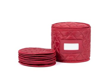 Covermates Keepsakes Dish Storage Case Padded China Dinnerware Organizer Quilted Polyester Protection ID Window Zipper Closure Machine Washable Red