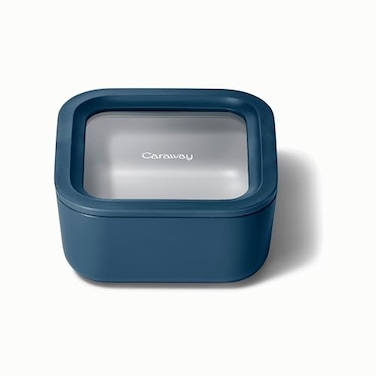 Caraway Glass Food Storage 44 Cup Glass Container Ceramic Coated Food Container Non Toxic Non Stick Lunch Box Container with Lids Dishwasher Oven Microwave Safe Navy