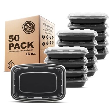 Freshware Meal Prep Containers 50 Pack 1 Compartment Food Storage Containers with Lids Bento Box BPA Free Stackable MicrowaveDishwasherFreezer Safe 16 oz