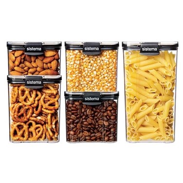 Sistema Tritan Ultra Airtight Pantry Kitchen Storage Containers 5Pack Clear Stackable Square Food Storage BPAFree Dishwasher FreezerSafe MicrowaveSafe Without Lid