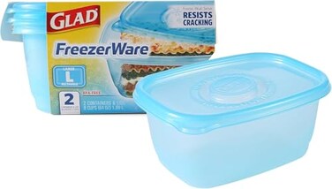 Glad GladWare FreezerWare Food Storage Containers with Lids Large Rectangle BPA Free Plastic for Freezing Soups Meals and Batch Cooking Crack Resistant Microwave Dishwasher Safe 64 Oz 2 Count
