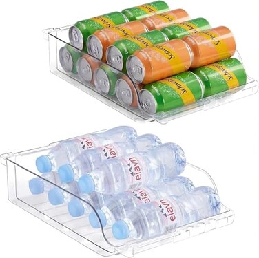 BIINONE Adjustable Soda Can Dispenser for Refrigerator Expandable Width PET Drink Organizer Stackable SpaceSaving Fridge Organizer for Cans Bottles 2 Pack