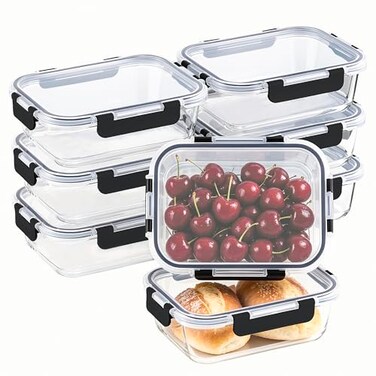 HOMBERKING 8 Pack 36oz Large Glass Meal Prep Containers with lids Glass Food Storage Containers with Leak Proof Snap Lock Lids Airtight Bento lunch Boxes Kitchen Storage Oven Freezer and Dishwasher Sa