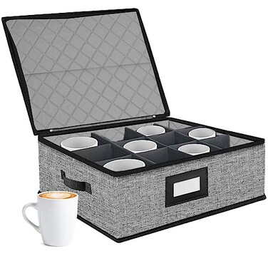 ouruer Quilted Mug Cup Storage BoxChina Storage Containers Hard ShellCup Storage Containers with Lid for Moving TransportKichen Dinnerware Storage