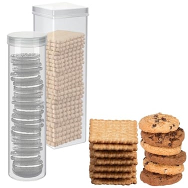 Home-X HomeX Set of 2 Saltine Cracker Sleeve Storage Container Cookie Stay Fresh Keeper 1 Round and 1 Square