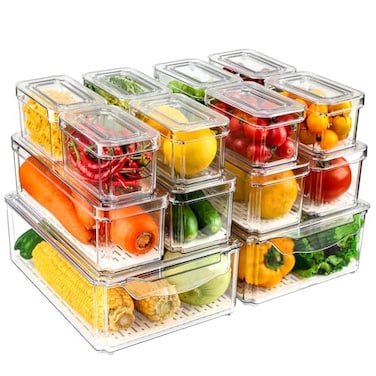 NISILIN 14 Pack Fridge Organizers and Storage Refrigerator Organizer Bins with Lids BPAFree Fridge Organization Fruit Storage Containers for Fridge Vegetable Food Drinks Cereals Clear