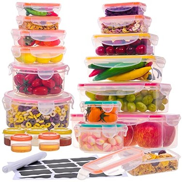 RockBerry 38 Pcs Large Food storage containers85 oz to Small Container Stackable Kitchen storage bowls setsBPA Free Leak proof Plastic food Storage Containers with lids airtightMicrowave freezer safe
