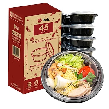 Reli. Reli Meal Prep Containers 32 oz 45 Pack Reusable Meal Prep BowlsFood Containers Microwavable Bowls with Airtight Lids Black Food Storage