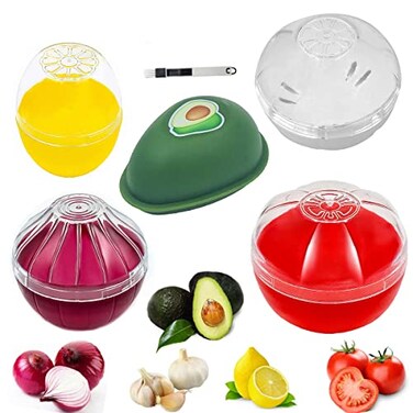Yamesu Onion Garlic Lemon Avocado Saver Storage Keeper Holder for Fridge BPA Free Tomato Vegetable Shaped Food SaverStorage Containers 5piece Set Bundle
