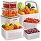 Winproper 6 PCS Fruit Storage Containers for Fridge with Removable Colanders 6 Plastic Food Storage Containers with 6 Lids Leakproof Produce Containers Keep Fruits Vegetables Berry Meat Fresh Longer