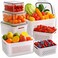 Winproper 6 PCS Fruit Storage Containers for Fridge with Removable Colanders 6 Plastic Food Storage Containers with 6 Lids Leakproof Produce Containers Keep Fruits Vegetables Berry Meat Fresh Longer