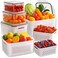 Winproper 6 PCS Fruit Storage Containers for Fridge with Removable Colanders 6 Plastic Food Storage Containers with 6 Lids Leakproof Produce Containers Keep Fruits Vegetables Berry Meat Fresh Longer