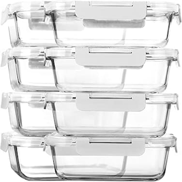 M MCIRCO 8Pack30 ozGlass Meal Prep ContainersMCIRCO Glass Food Storage ContainersAirtight lunch Containers with Lids Microwave Oven Freezer and Dishwasher White