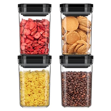 MR.SIGA MRSIGA 4 Pack Airtight Food Storage Container Set BPA Free Kitchen Pantry Organization Canisters Onehanded Airtight Cereal Snack Candy Storage Containers 1 L 34oz Medium Black