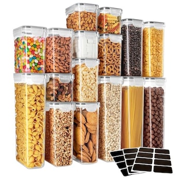 MR.SIGA MRSIGA 16 Pack Airtight Food Storage Container Set BPA Free Kitchen Pantry Organization Kitchen Canisters for Cereal Spaghetti includes 24 Reusable Sticker Labels