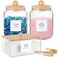 LANDNEOO Glass Jars and Dryer Sheet Holder with Bamboo Lids Dispenser Set and Labels Containers for Laundry Room Organization and Storage Half Gallon Airtight jars Acrylic Storage Box for Laundry supp