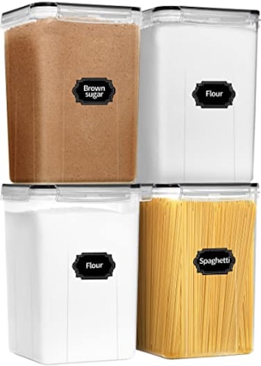 PRAKI Extra Large Tall Airtight Food Storage Containers 65L 220oz BPA Free 4pcs Pantry Kitchen Organizers and Storage for Flour Sugar Plastic Flour Container with 20 Labels Maker