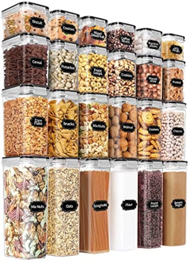 PRAKI Airtight Food Storage Containers Set with Lids 24 PCS BPA Free Kitchen and Pantry Organization Plastic Leakproof Canisters for Cereal Flour Sugar Labels Marker