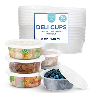 Healthy Packers Food Storage Containers with Airtight Lids 8 oz 24 Pack Clear Plastic Food Storage Jars Great for Your Slime Kit BPA Free Leakproof Microwaveable Reusable Freezer Safe