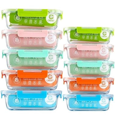 C CREST 10Pack Glass Food Storage Containers A Set of Five Colors Meal Prep Containers with Lids for Kitchen Home Use Airtight Glass Lunch Boxes