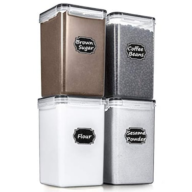Wildone Extra Large Tall Airtight Food Storage Containers 65L 59QT Plastic BPA Free Kitchen Pantry Storage Containers 4 Pieces for Flour Sugar Rice with 20 Labels 1 Marker Black