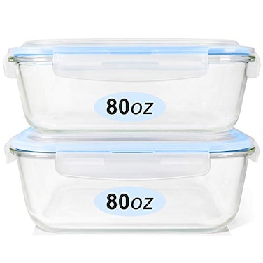 EcoEvo Glass Food Storage Containers Set Large Size Containers with Lids BPAfree Locking lids 100 Leak Proof Glass Meal Prep Containers Freezer to Oven Safe 2 Pack of 80oz