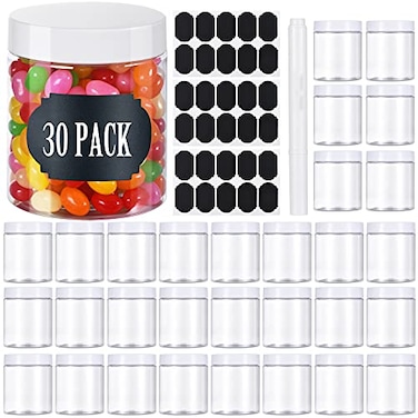 TANGLONG Plastic Jars with Lids 8 oz Plastic Containers with Lids Jars with Lids Ideal for Cake Jars Body Butter and Food Storage Pack of 30