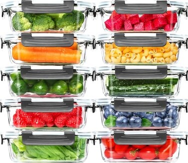 Skroam 10 Pack Glass Meal Prep Containers 22 OZ Glass Airtight Food Storage Containers with Lids Pantry Kitchen Storage Containers for Lunch Food Storage Meal Prep Lunch Bento Boxes