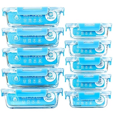 C CREST Glass Meal Prep Containers 10 Pack Glass Food Storage Containers with Lids Airtight Bento Boxes BPA Free Leak Proof 10 Lids 10 Containers