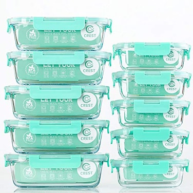 C CREST 10Pack Glass Food Storage Containers with Lids Airtight BPA Free Meal Prep Containers for Kitchen Home Use