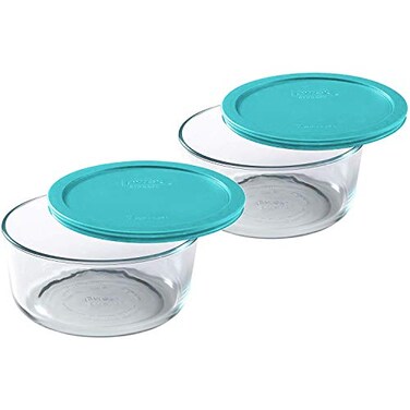 Pyrex 7203 7Cup Glass Bowl and 7402PC 67Cup Turquoise Lid 2Pack Made in USA