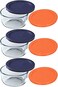 Pyrex 3 7200 2Cup Glass Bowls with 3 7200PC Dark Blue 3 Orange Food Storage Replacement Lids Made in USA