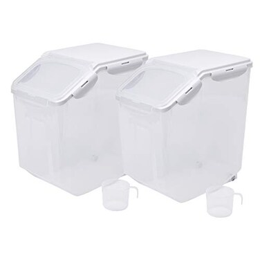HANAMYA 15 Liter 30 lbs Rice Storage Container with Measuring Cup BPA free For Rice Grain Pet Food Flour 2 counts Clear