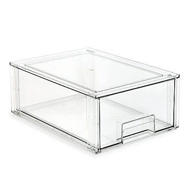 Isaac Jacobs Large Stackable Organizer Drawer 135 x 99 x 54 Clear Plastic Storage Box PullOut Bin Home Office Closet Shoe Organization BPAFree FoodFridgeFreezer Safe Large