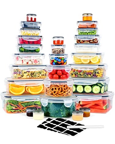 FOOYOO 56 Pcs Large Food Storage Containers Set with Lids 28 Containers 28 Lids Airtight Plastic Storage Containers for Pantry Kitchen Organization BPAFree LeakProof