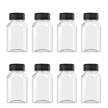 XYSMZM 8 Pcs 4 Oz Juice Bottles Plastic Ginger Shot Bottles Leak Proof Beverage Containers for Juice Smoothie Milk Black Lid